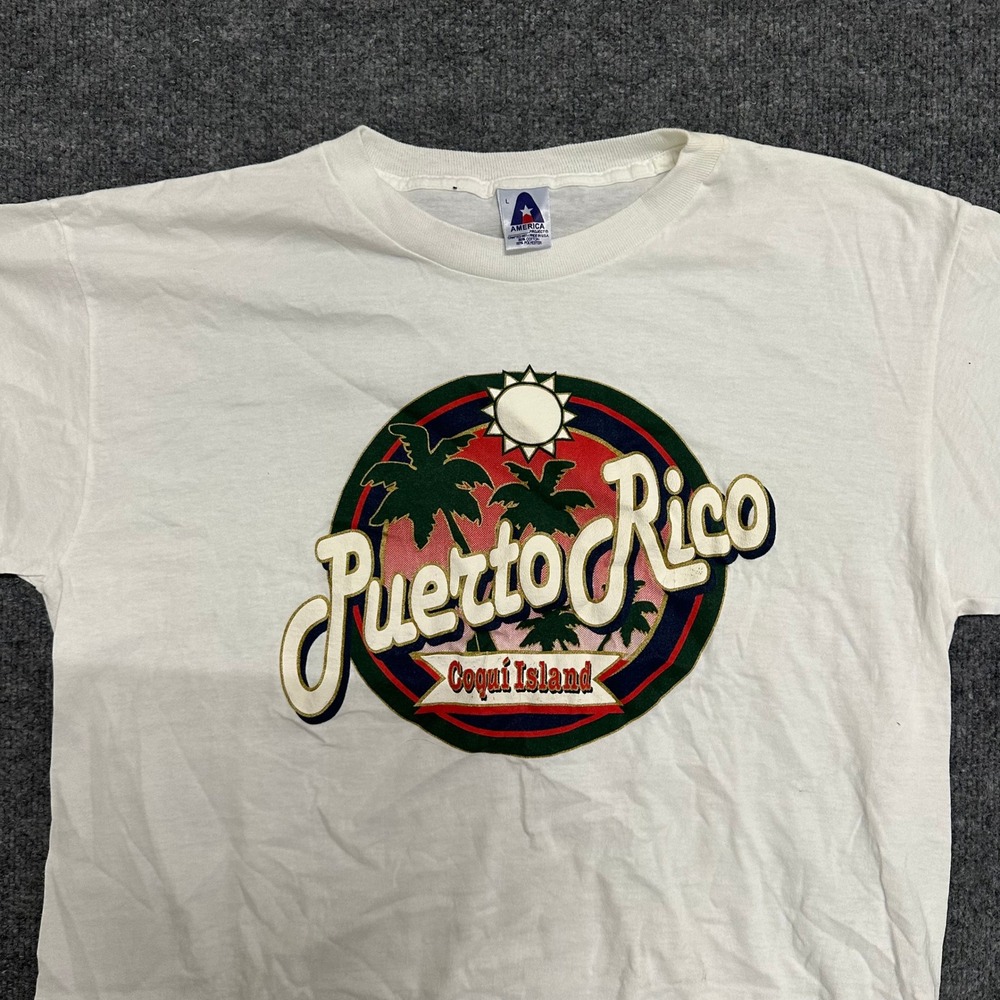 America Project T-Shirt Mens Size L White Puerto Rico Coqui Island Graphic USA
